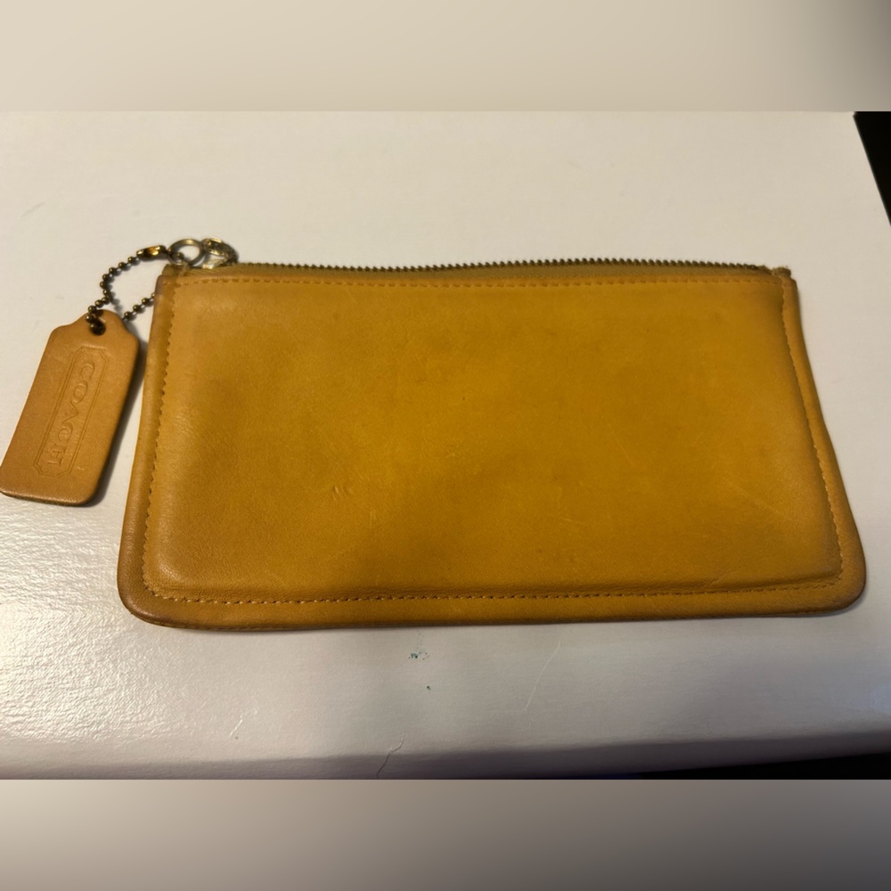 Vintage Coach Yellow Leather Cosmetic Bag Skinny Case